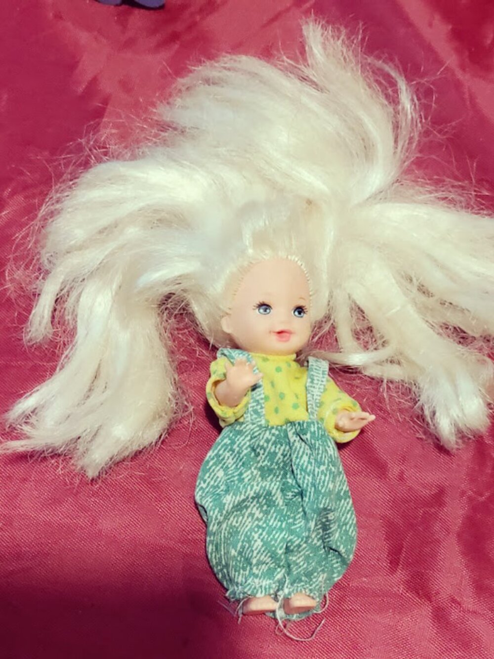 Small Blonde Mini Doll Teal Yellow Outfit